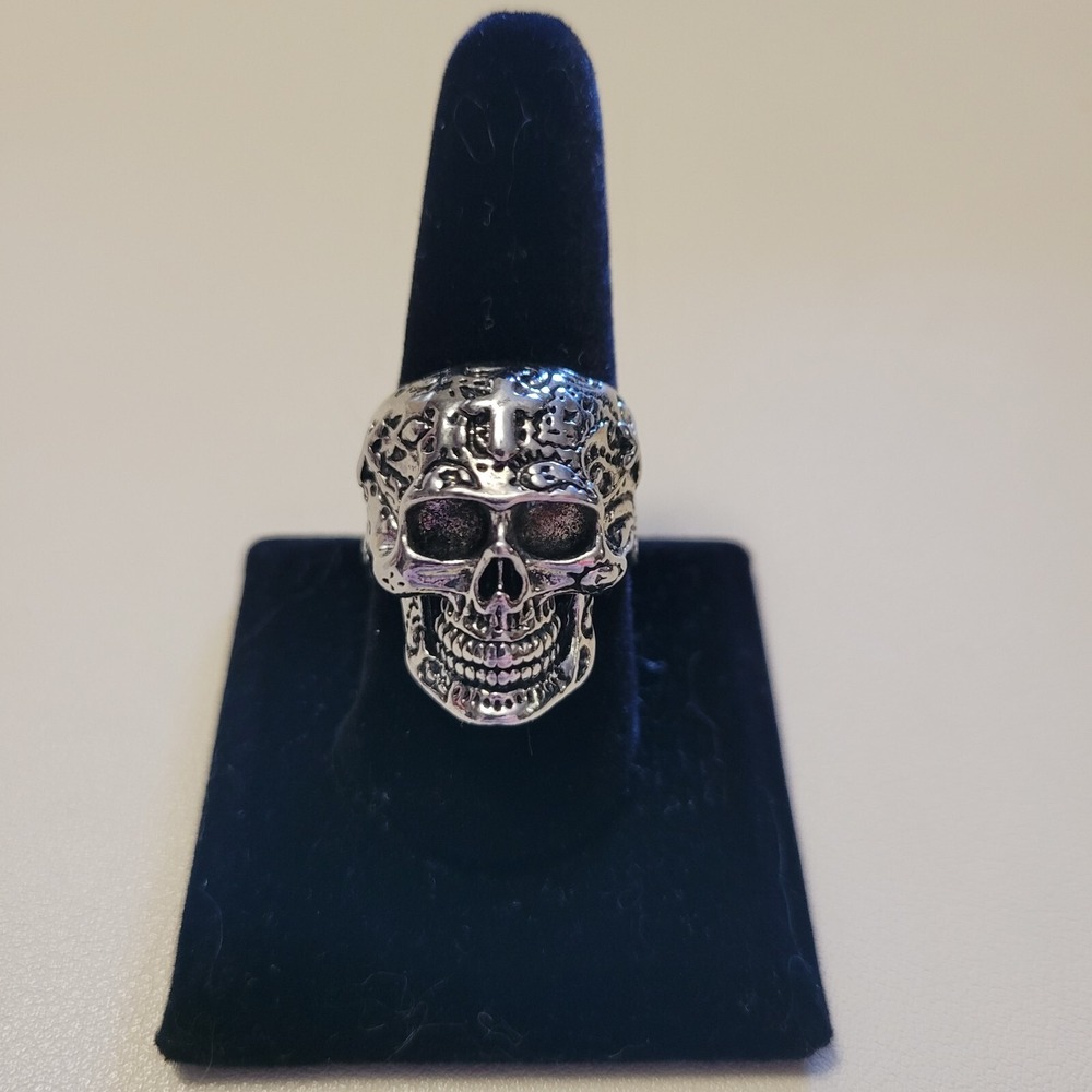 Gothic Biker Chrome Skull Ring Size 10 Skeleton Day Of The Dead